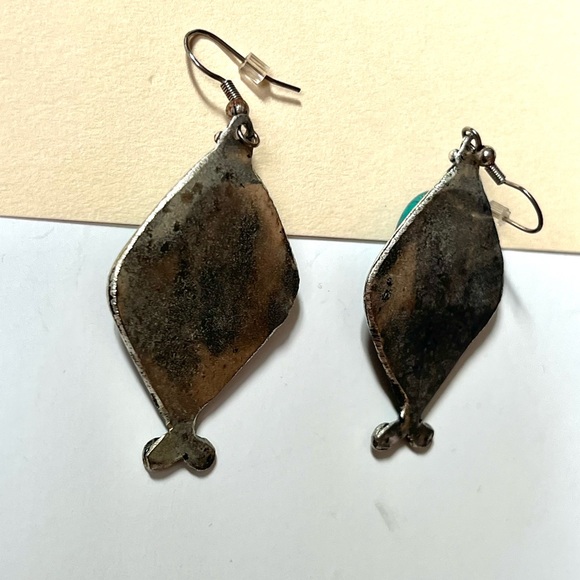 nwot! • boho statement dangling engraved earrings red turquoise blue stones - Picture 8 of 9